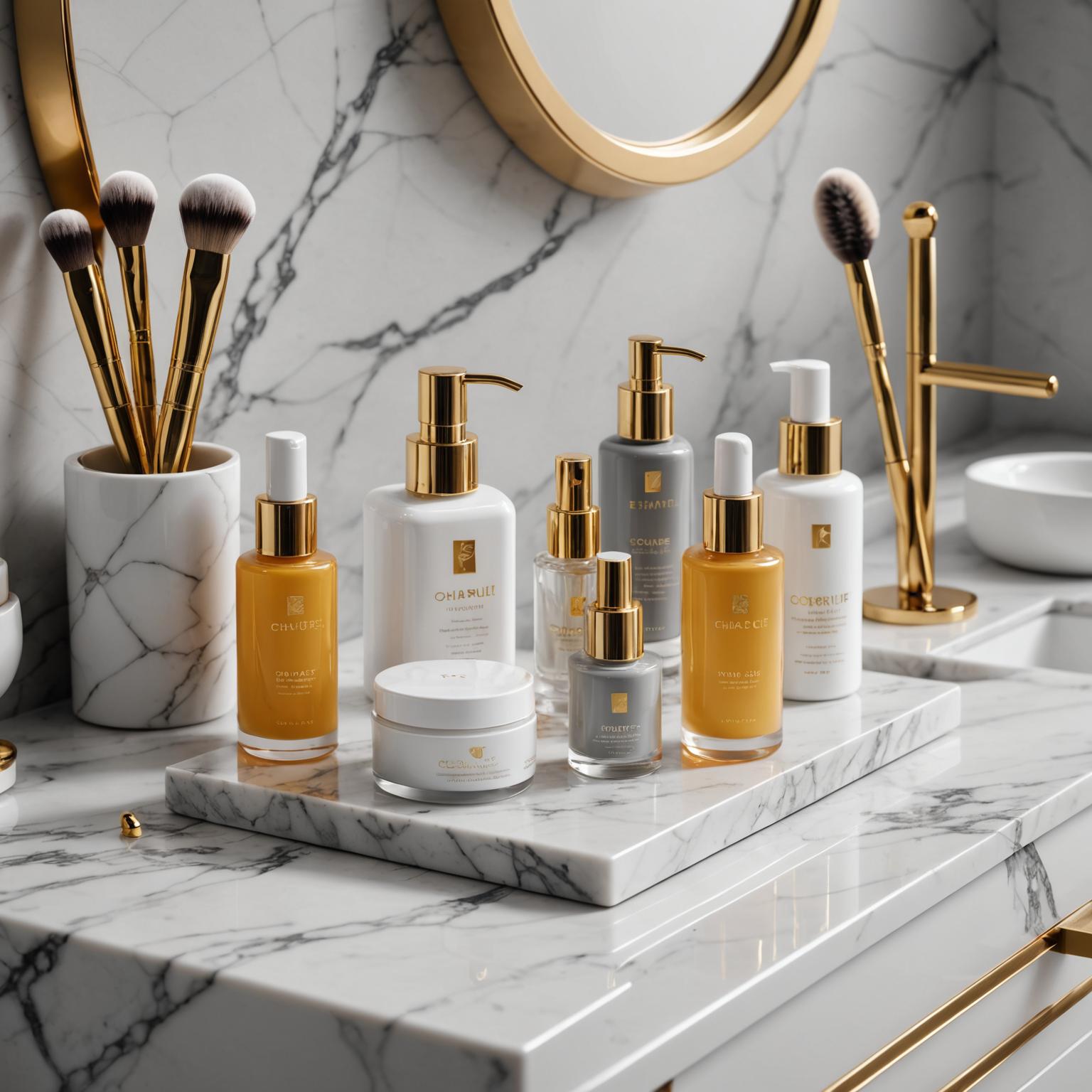 Botellas de esencia, productos de belleza, cuidado de la piel