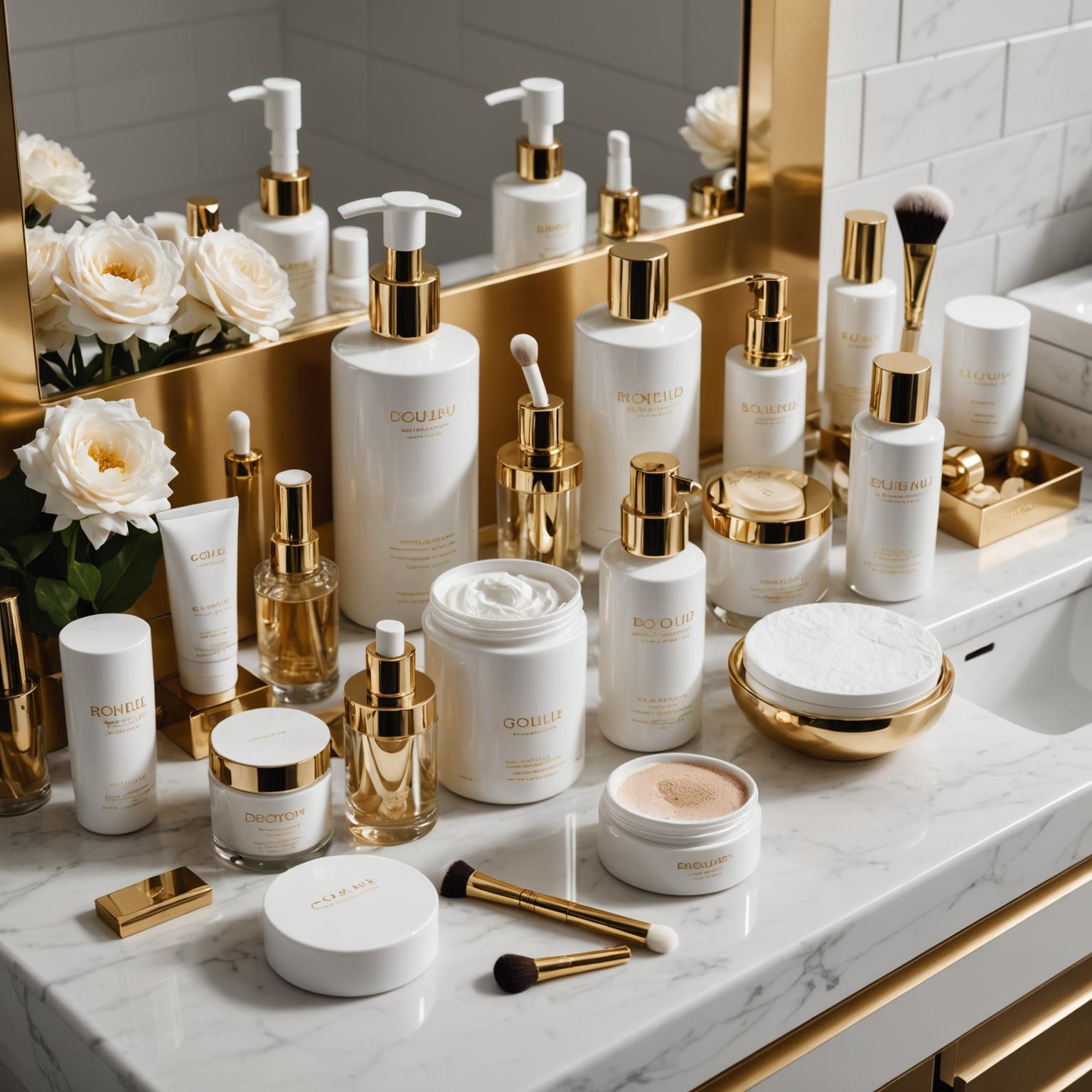 Botellas de esencia, productos de belleza, cuidado de la piel