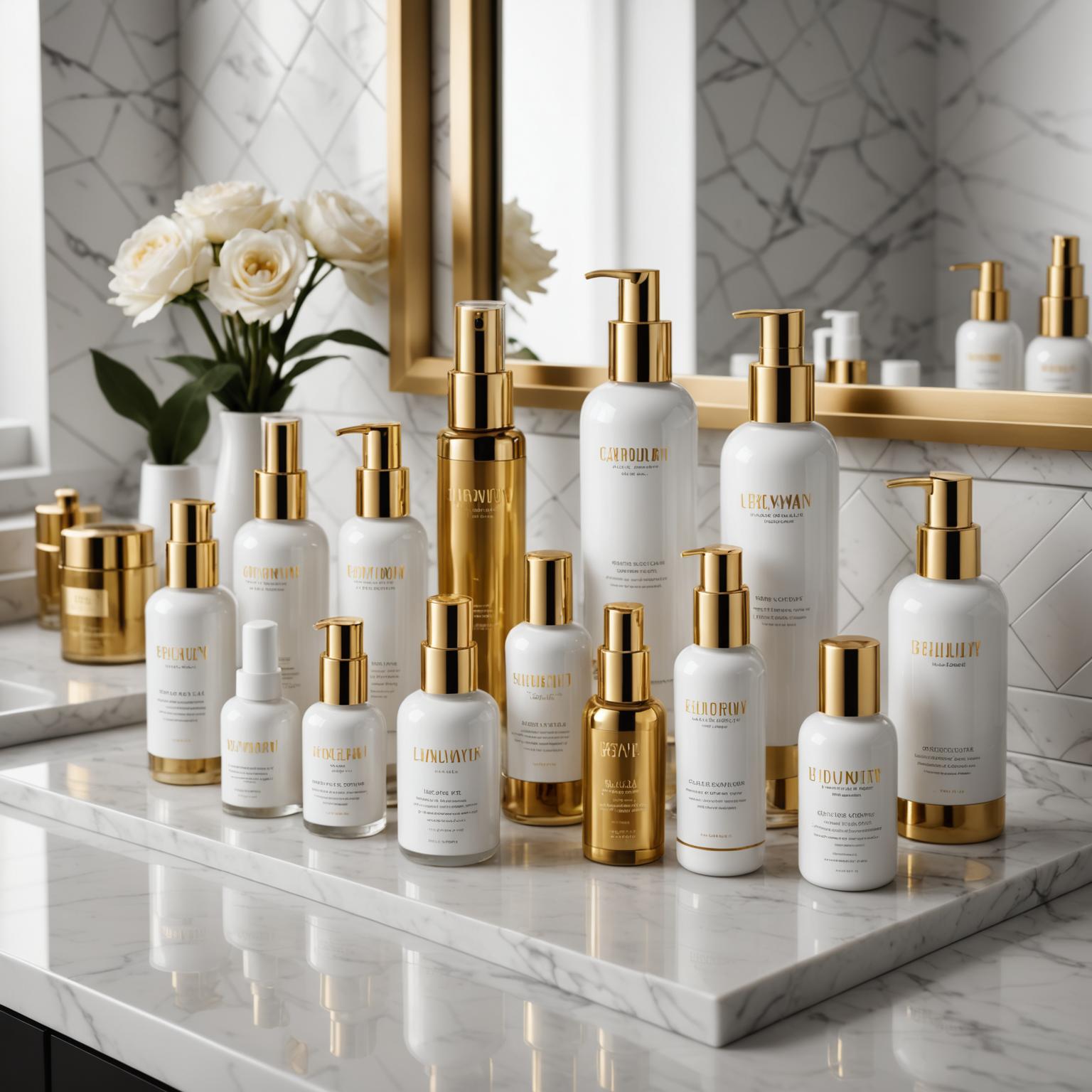 Botellas de esencia, productos de belleza, cuidado de la piel