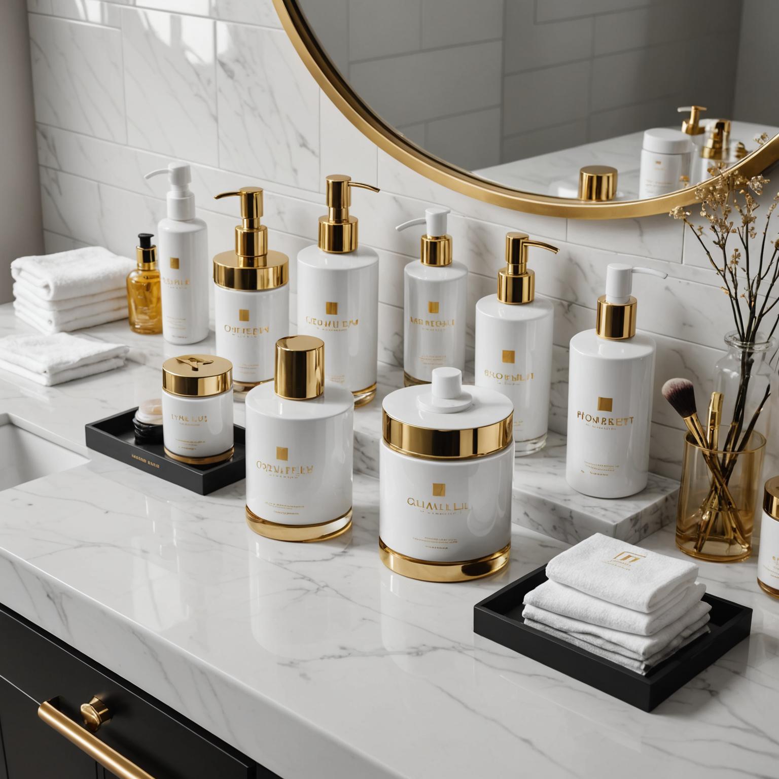 Botellas de esencia, productos de belleza, cuidado de la piel