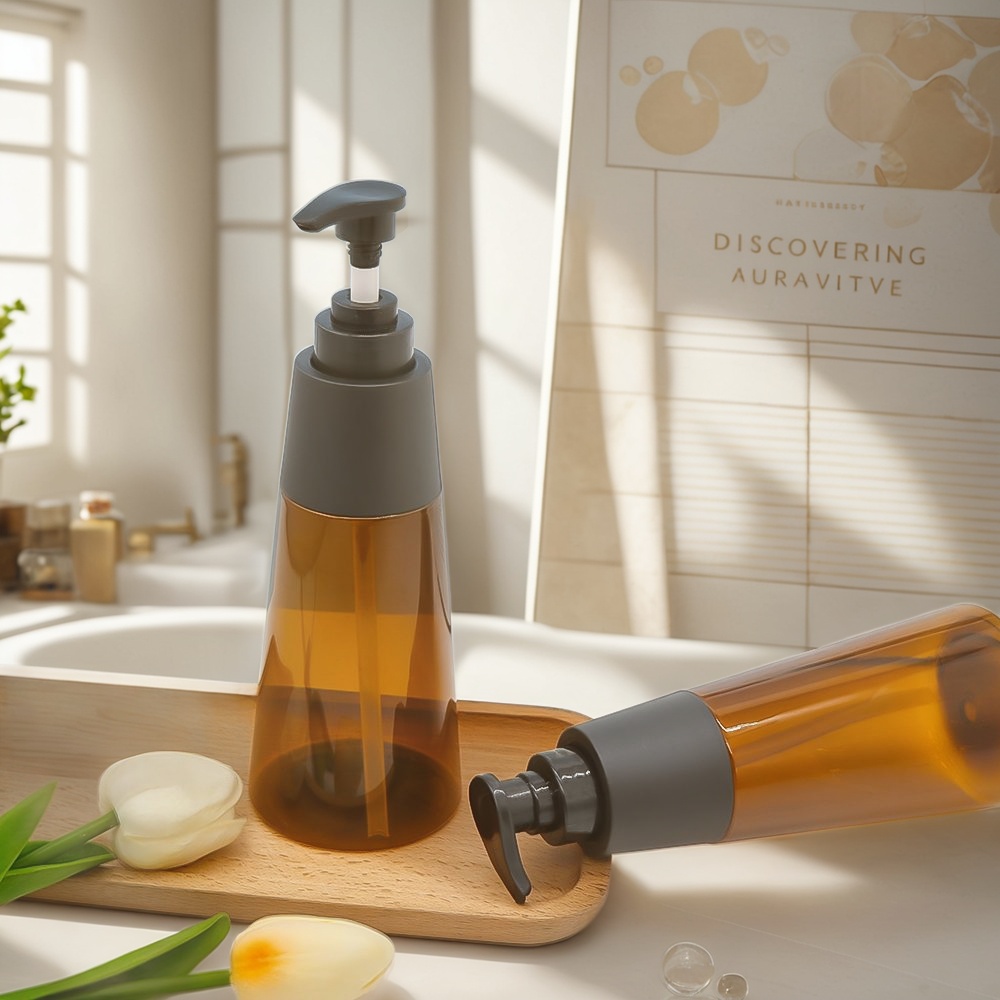 Frasco de loção fosco, frasco de loção marrom com bomba