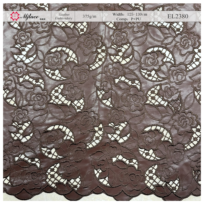 leather embroidery lace fabric floral pattern