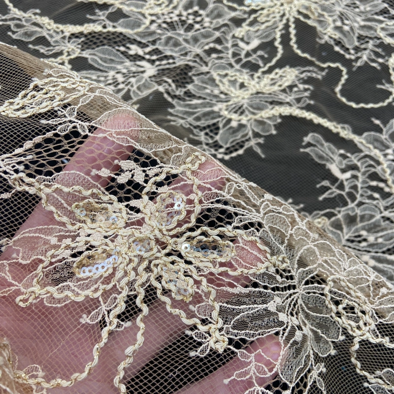 FH0066 beaded sequin embroidery lace fabric