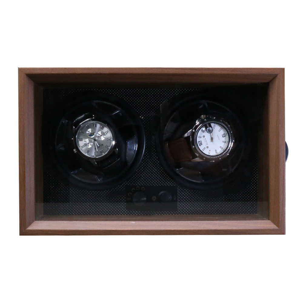 PWW897B 木製ウォールナットグレイン 2スロットウォッチワインダー PWW897B 木製ウォールナットグレイン 2スロットウォッチワインダー