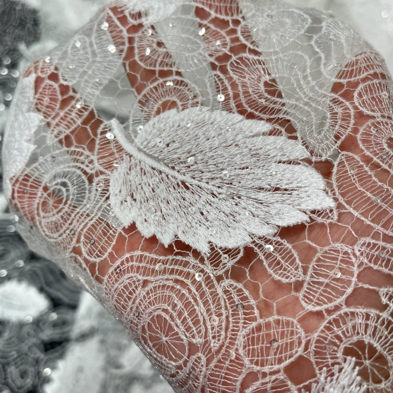 EM2704 beaded lace embroidery fabric