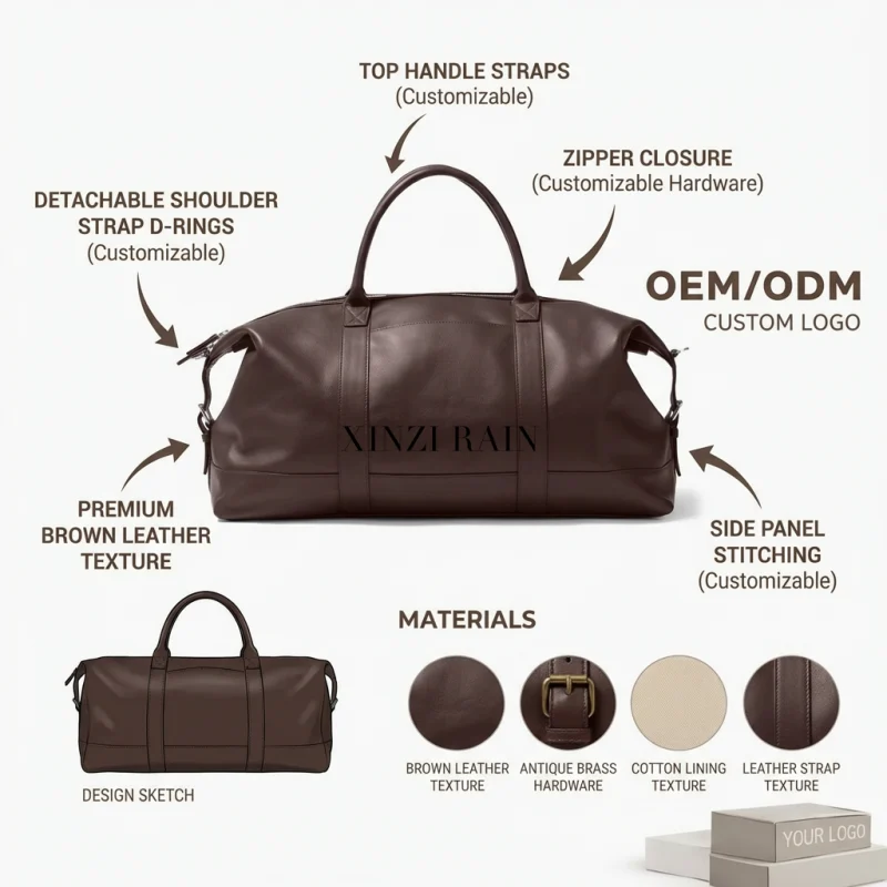 Custom Leather Weekender Travel Bag | OEM & Private Label Manufacturing