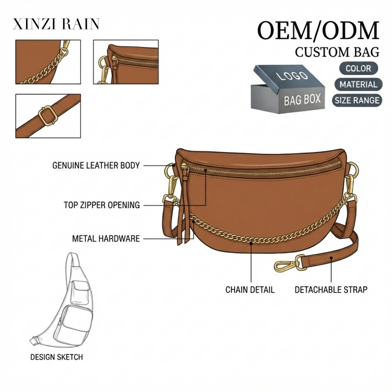 Custom Leather Sling Bag with Chain Strap | OEM & Private Label Manufacturing