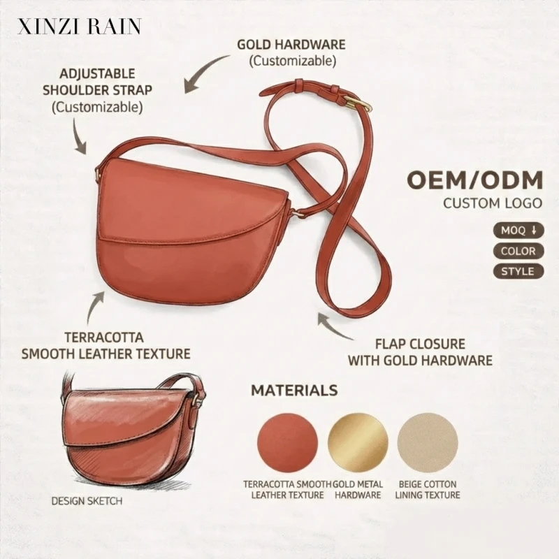 Custom Leather Crossbody Saddle Bag – Soft Touch Terracotta | OEM & Private Label