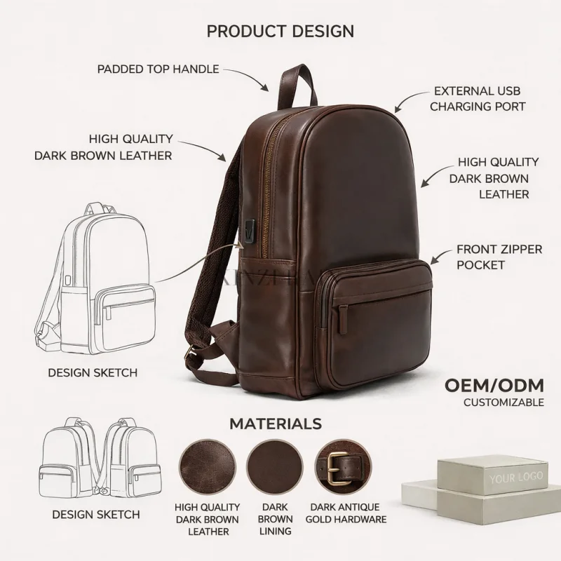 Vintage Brown Leather Backpack | Custom Leather Backpack Manufacturer