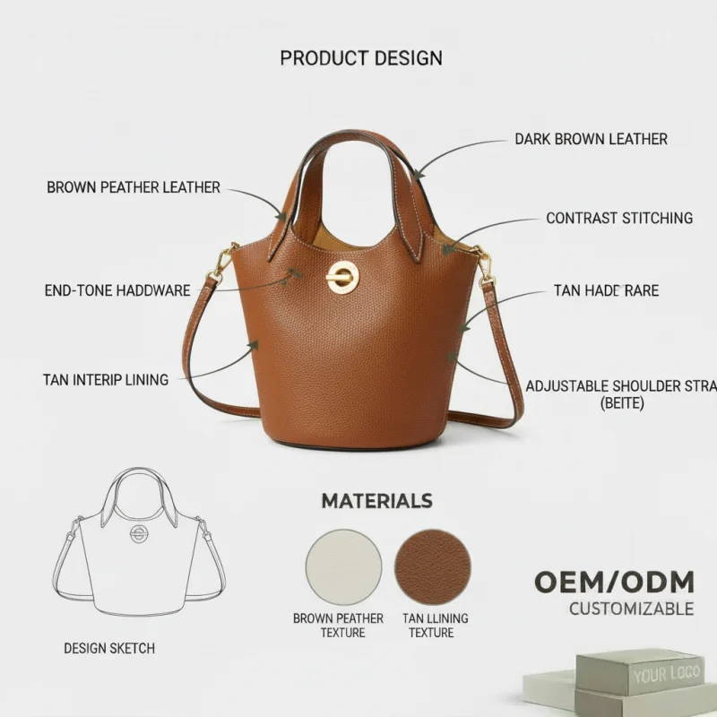 Custom Leather Bucket Handbag Manufacture