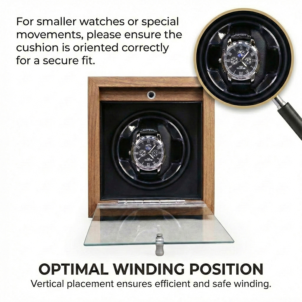 PWW899 Boîte à remontoir pour montre simple en grain de noyer avec lumière PWW899 Boîte à remontoir pour montre simple en grain de noyer avec lumière