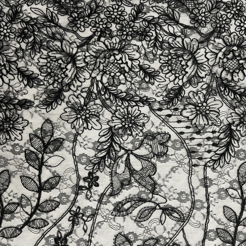 EB2789 black floral laser cut lace fabric