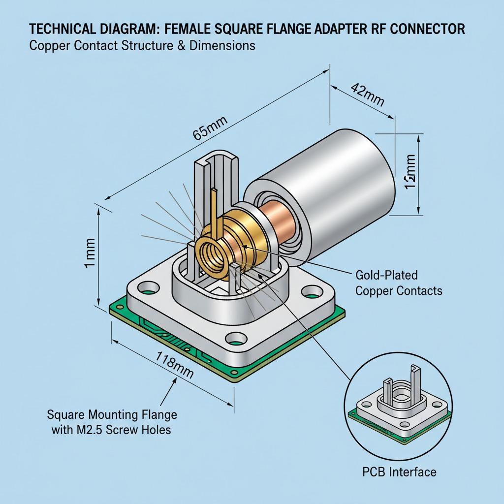 For Female Square Flange Adapter Copper Contact PCB RF Connector 50 Ohm Coaxial Converter for Wireless Communication Application