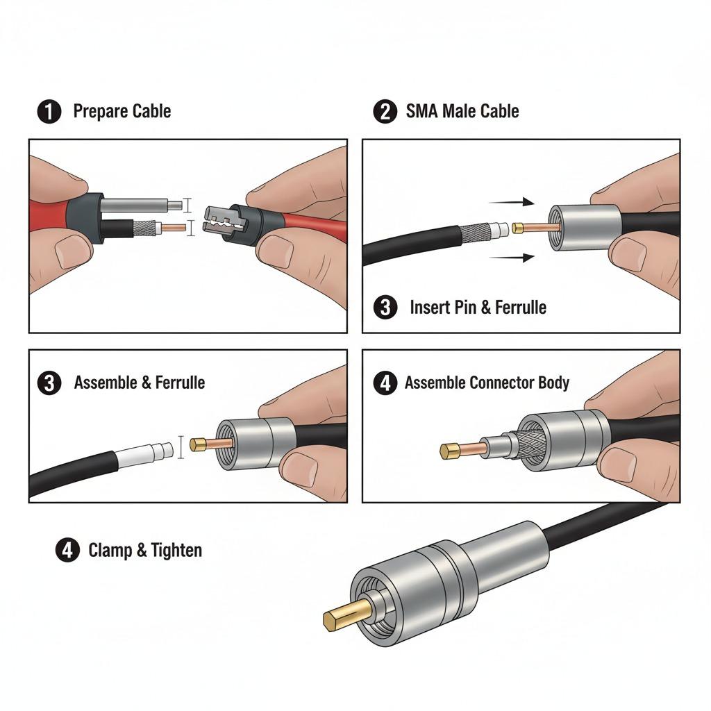 SMA Male Clamp for LMR400 Coaxial Connector Converter Connecter Adapter
