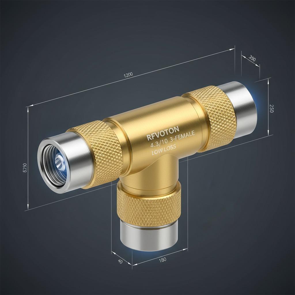 High Frequency 4.3/10 3-Female RFVOTON Brass Mini Din Low Loss Coaxial Adapter