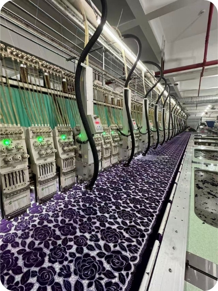 Lace bulk embroidery production in factory