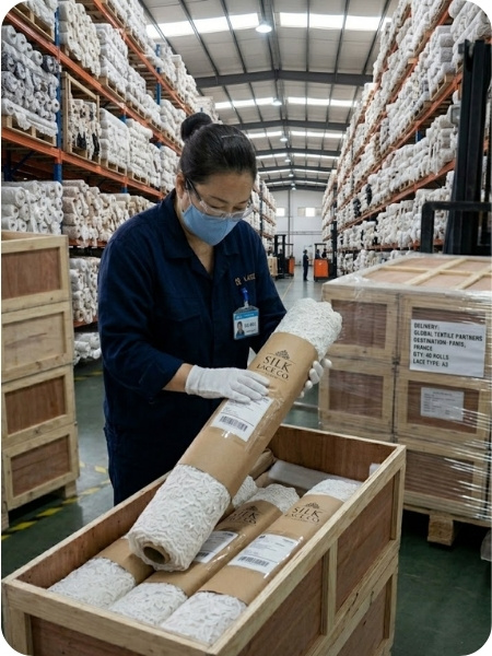 Lace packaging and global textile export delivery