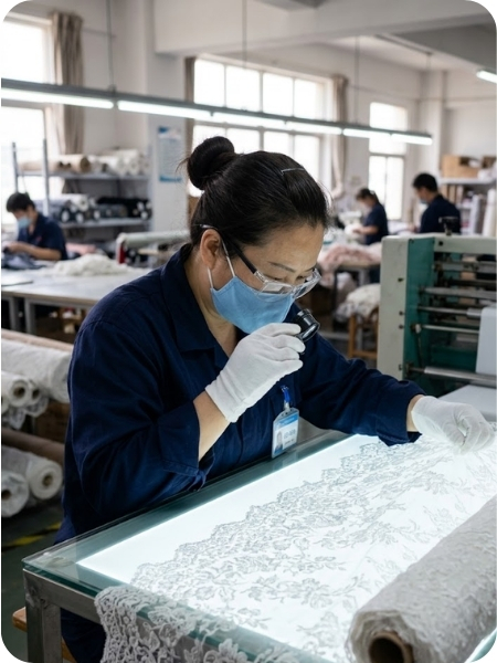 Lace quality control inspection in factory