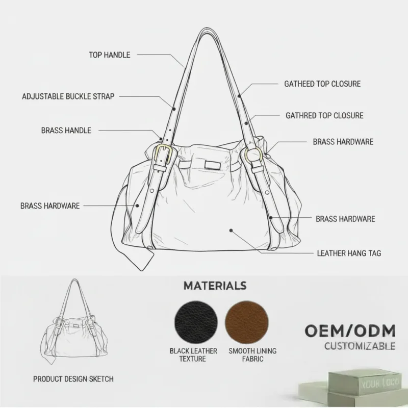 Custom Black Leather Shoulder Bag Manufacturer