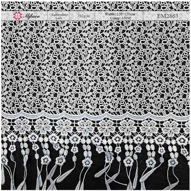 Floral Water-Soluble Embroidered Lace with Fringe Detail – Tassel Trim Fabric by MJlace