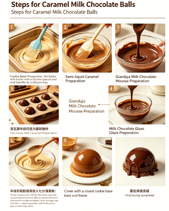 steps for caramel milk chocolate ball