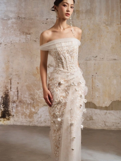 strapless lace wedding dress model