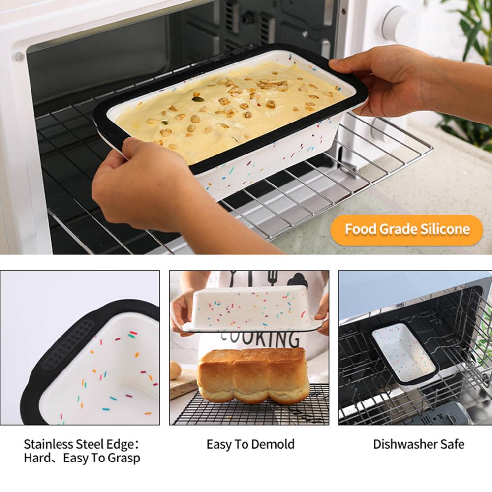 silicone loaf pan with stainless steel edge