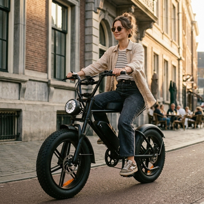 Bicicleta eléctrica de acero con neumáticos anchos Bicicleta eléctrica de acero con neumáticos anchos